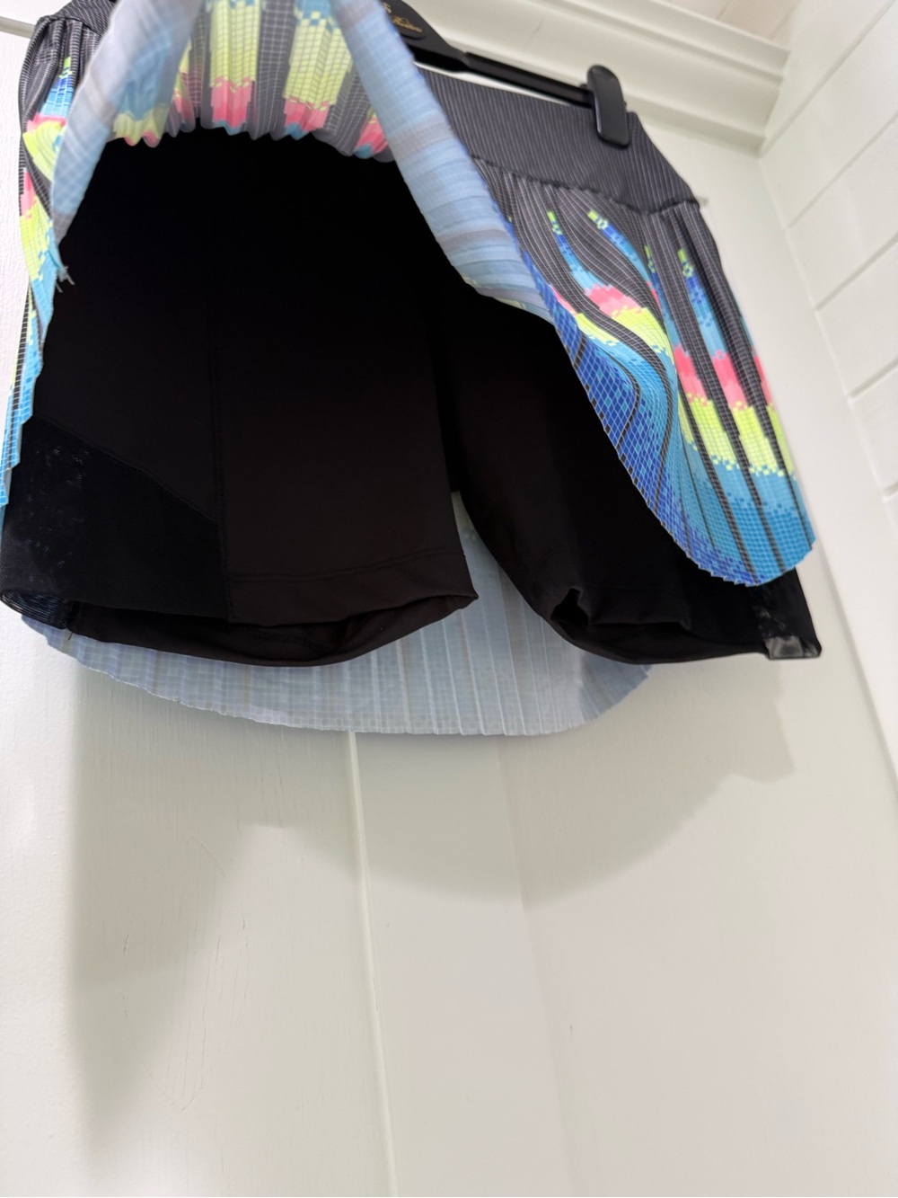 Lucky in Love Black Pleated Skirt with Blue, Neon Yellow & Pink Stripes - Picture 3 of 5